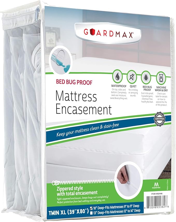 Guardmax Twin XL Mattress Encasement with Zipper, Waterproof, Bed Bug Proof, and Dust Mite Proof Mattress Protector for Twin XL Size Bed up to 10" Deep, Zippered All Around Jersey Knitted Cover