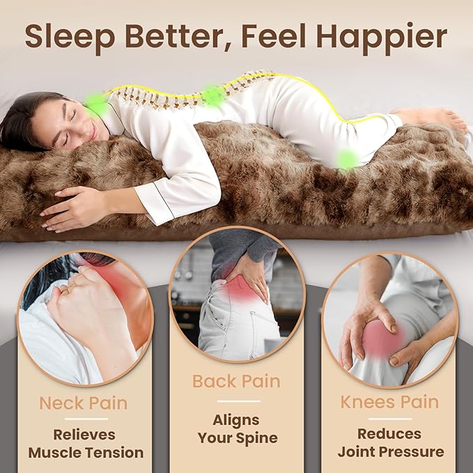 ZonLi Fluffy Body Pillow for Adults, Fuzzy Faux Fur Body Pillow with Shredded Memory Foam, Adjustable Support for Side Sleepers, Pregnancy & Decor, Gifts，20x54 Inch, Brown