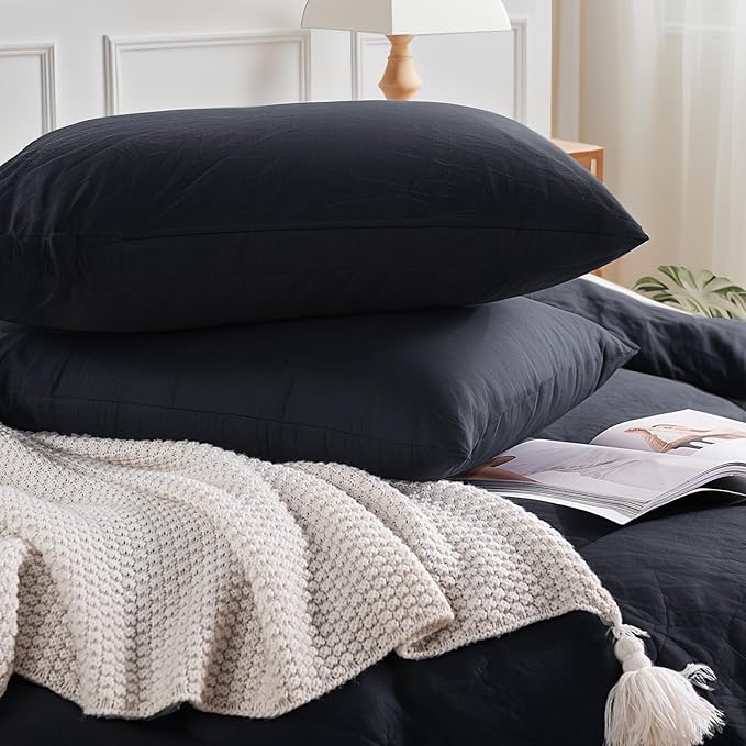 NEXHOME PRO Cal King Duvet Cover Set – 100% Certified Organic Cotton with Washed Feel & Linen-Like Texture, Comfortable & Breathable, Home Bedding Set Dark Grey (No Comforter)