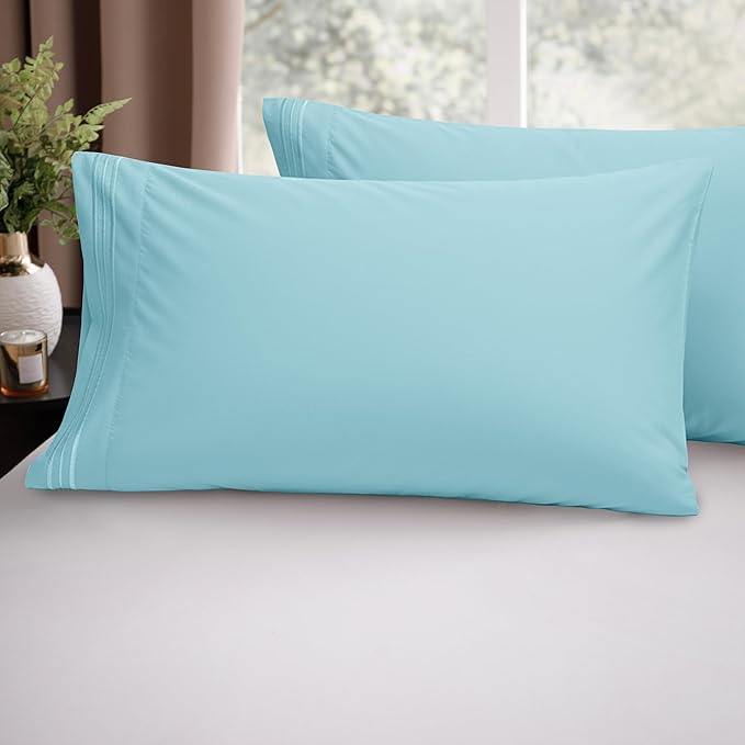 Elegant Comfort Luxury Ultra-Soft 2-Piece Pillowcase Set - 1500 Premium Hotel Quality Microfiber Double Brushed - Wrinkle Resistant, King Size, Aqua Blue