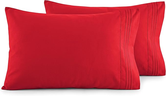 Elegant Comfort Luxury Ultra-Soft 2-Piece Pillowcase Set - 1500 Premium Hotel Quality Microfiber Double Brushed - Wrinkle Resistant, King Size, Red