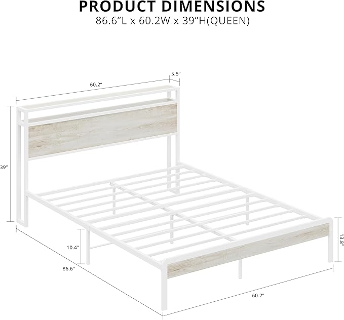 LIKIMIO Queen Bed Frame with Headboard, Wood Camas Queen with Strong Supports, Sturdy, Noise-Free, No Box Spring Needed, White Maple