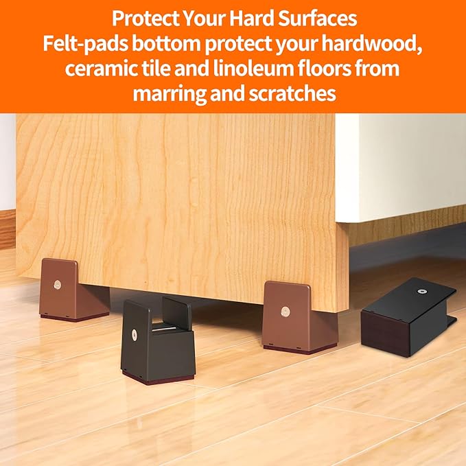4Pack Bed Risers with Adjustable Screw Clamp, Fit Thickness of Furniture Frame from 0 to 2 Inch, Elevation in Heights 4" Heavy Duty Risers for Lifting Couch Desk Table Cabinet Nightstand, Grey