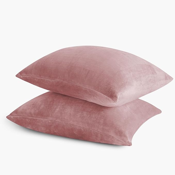 BEDELITE Flannel King Size Pillow Cases Set of 2, Super Soft Fleece Pillowcases with Zipper for Bedroom, Sofa, Couch,Luxury Cozy Fuzzy Velvet Pillow Shams for All Seasons(20x36 Inches,Dusty Pink)