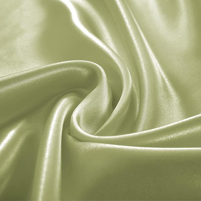 Homiest 4pcs Satin Sheets Set Luxury Silky Satin Bedding Set with Deep Pocket, 1 Fitted Sheet + 1 Flat Sheet + 2 Pillowcases (King Size, Sage Green)