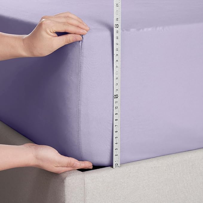 Nestl 4 Pack Lavender Fitted Sheet Extra Deep Pocket, Hotel Luxury Cal King Fitted Sheet Only Easily Fits 18 to 24 Inch Mattress, Super Soft, Wrinkle-Free and Breathable with Corner Straps