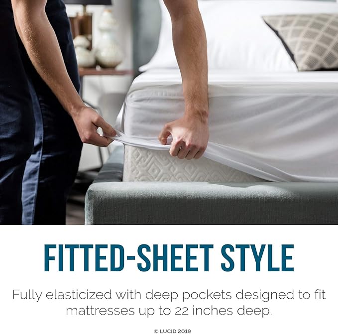 LUCID Premium Hypoallergenic 100% Waterproof Mattress Protector - Universal Fit, Cotton Terry Top, Full