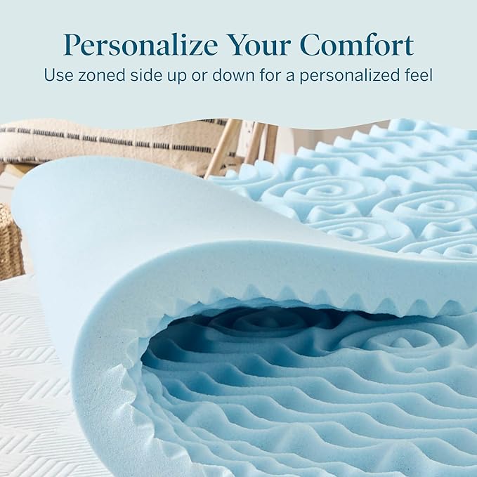 LUCID 3 Inch Gel Memory Foam Mattress Topper, California King size – 5 Zones – Cooling Gel Infusion – CertiPur Certified Foam