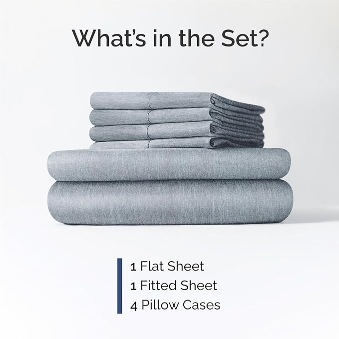 King 6 Piece Sheet Set - Comfy, Breathable & Cooling - Soft Hotel Luxury Bedding for Women, Men, Kids, Teens and Children - 1 Flat & 1 Fitted Sheet & 4 Pillowcases with Deep Pockets - Heathered Blue