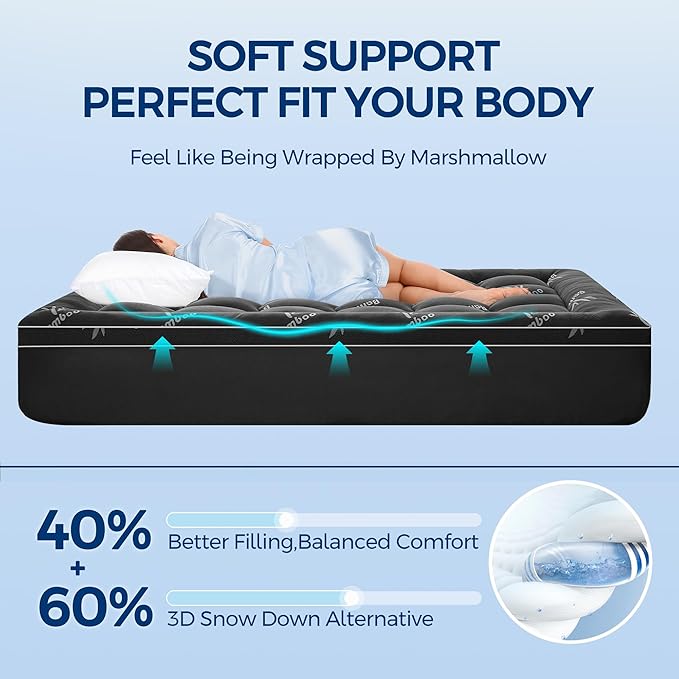 Mattress Topper King Size, Cooling Extra Thick Breathable Viscose Made from Bamboo Mattress pad, Soft Quilted Fitted Mattress Cover with 1000 GSM Down Alternative Fill (8-21”Deep Pocket) Dark Gray