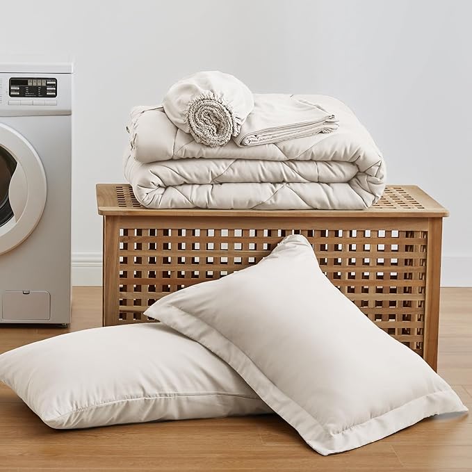 Love's cabin Twin XL Comforter Set Off White, 5 Pieces Twin XL Bed in a Bag, All Season Bedding Sets with 1 Comforter, 1 Flat Sheet, 1 Fitted Sheet, 1 Pillowcase and 1 Pillow Sham | Soft, Breathable, Lightweight, Comfortable