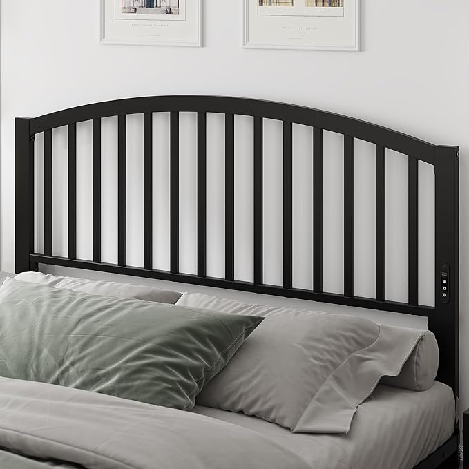 Weehom Queen Headboard with Led Lights, Farmhouse Vintage Style Metal Headboard Queen Size, Modern Freestanding Black Headboard Only for Bedroom