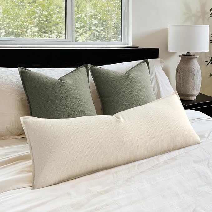 MIULEE Euro Sham Pillow Covers for Bed 24x24, 2 Pack Dark Green Thick & Textured Decorative Throw Pillow Covers, Neutral Linen Cushion Cases, Modern Farmhouse Home Decor, No Filling