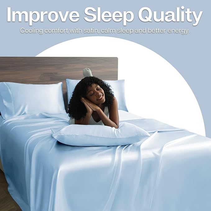 MR&HM Satin Pillowcase for Hair and Skin, Silk Satin Pillowcase 2 Pack, King Size Pillow Cases Set of 2, Silky Pillow Cover with Envelope Closure (20x36, Light Blue)
