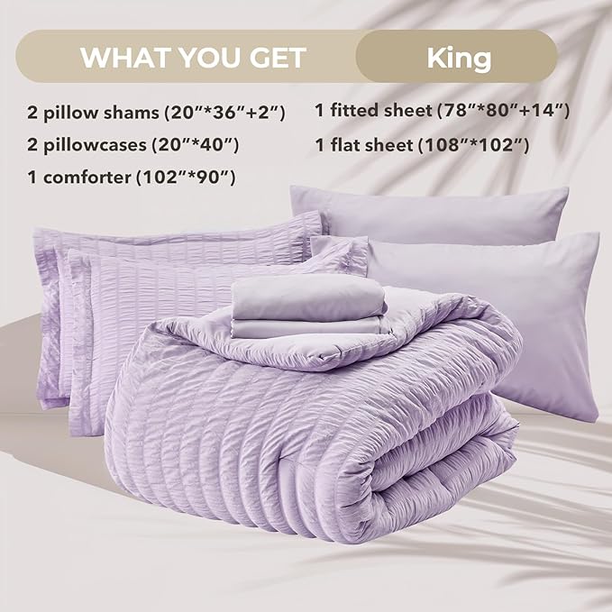 HYMOKEGE Lavender Duvet Cover King Size, Ultra Soft 3-Piece Seersucker Duvet Cover Set with Zipper Closure, Soft Brushed Microfiber Bedding Set with 8 Corner Ties (104"x90", 2 Pillowshams)