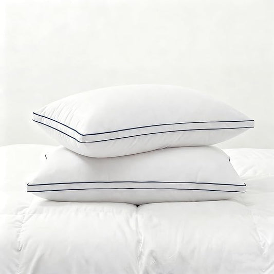 Feather Pillows Standard Size Set of 2 Goose Down Pillows with 100% Breathable Cotton Cover, Hotel Collection Bed Pillows for Sleeping, Soft Support for Back, Stomach and Side Sleepers