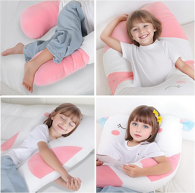 47x23 inch U Shaped Long Plush Body Pillows for Kids, Stuffed Animal Unicorn Soft Large Pillow for Sleeping, Big Cute Plushies, Washable Cover, Gift for Boys and Girls