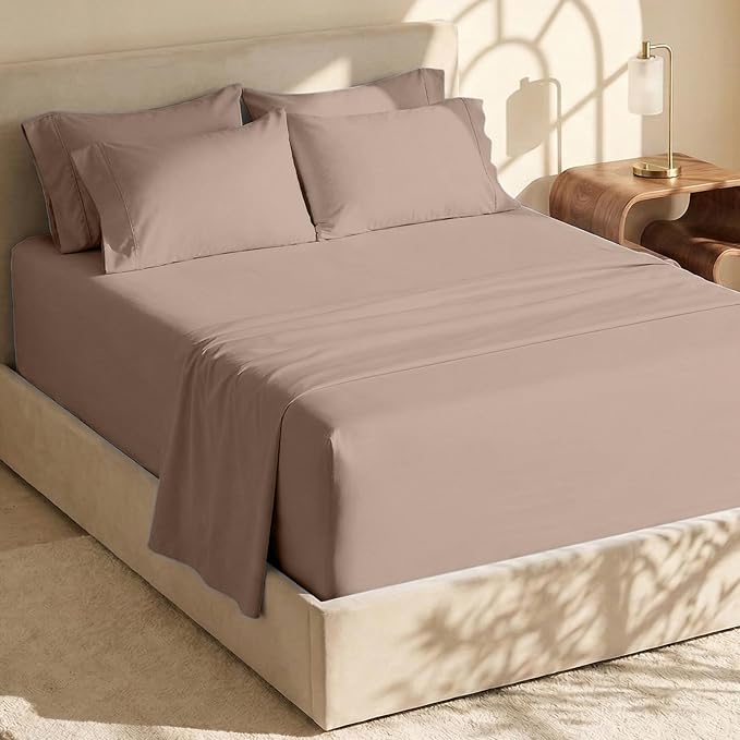 Hearth & Harbor Extra Deep Pocket King Size Sets - Fits Mattress 18-24 Inches Deep - Extra Deep Pocket Sheets - 6 Piece King Size - Taupe