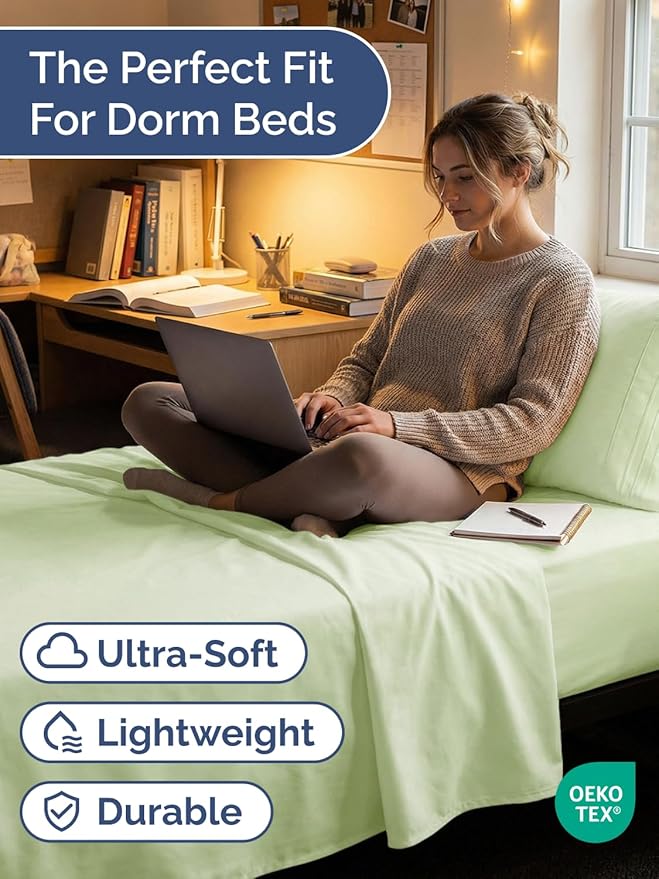 Twin XL Size 3 Piece Sheet Set - Comfy Breathable & Cooling Sheets - Hotel Luxury Bed Sheets for Women & Men - Deep Pockets, Easy-Fit, Soft & Wrinkle Free Sheets - Light Sage Green Oeko-Tex Bed Sheets