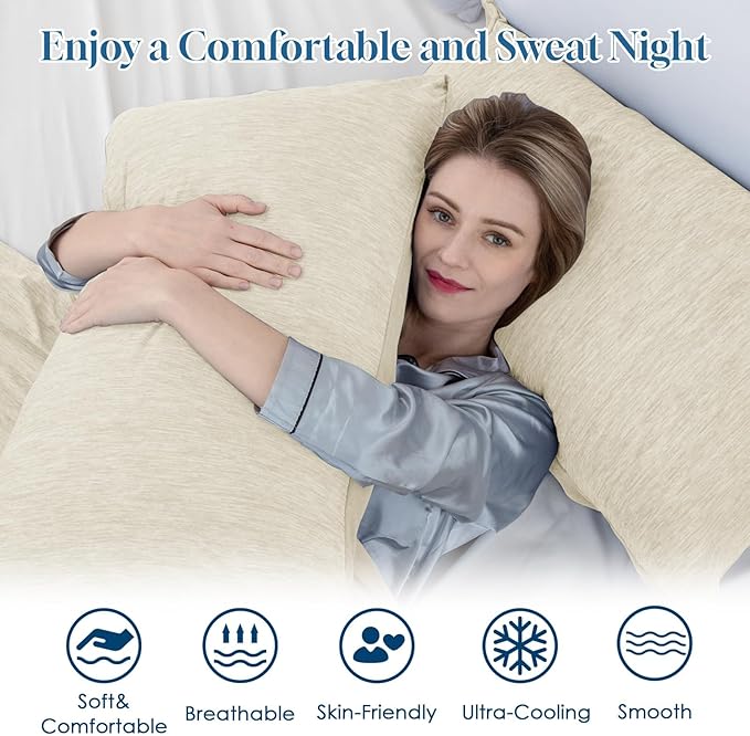 CHOSHOME Cooling Pillow Cases Zipper Pillow Covers Q-Max > 0.45 Zippered Pillowcases for Hot Sleepers, Soft, Breathable, Skin-Friendly, 2 Pack (Queen, 20"x30", Beige)