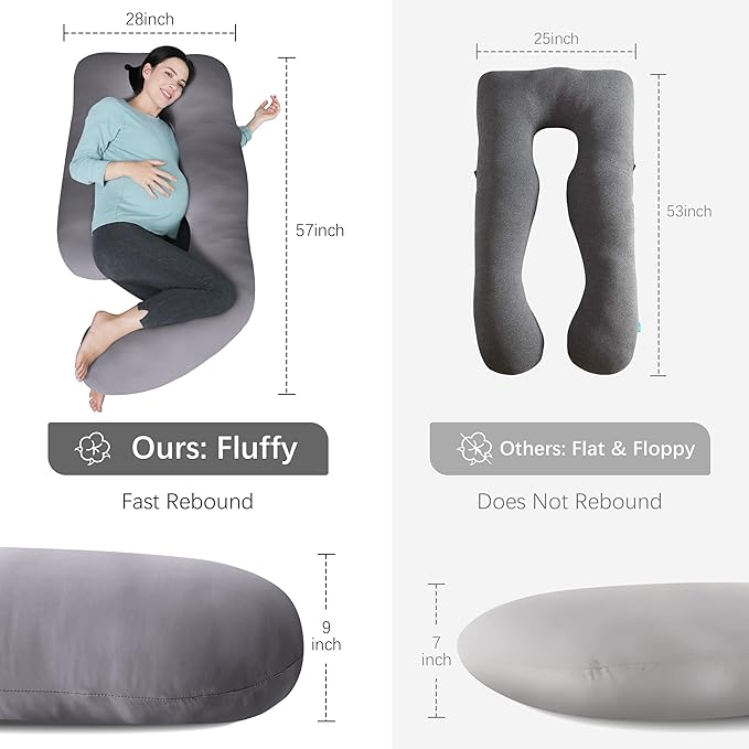 MOON PARK Pregnancy Pillows for Sleeping - U Shaped Full Body Maternity Pillow with Removable Cover - Support for Back, Legs, Belly, Hips - 57 Inch - Dark Grey - Cooling Cover