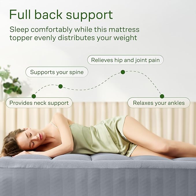 Niagara Sleep Solution Ultra Soft Full XL Size Mattress Topper - Rayon Derived from Bamboo Pillow Top Mattress Pad for Back Pain Relief - Naturally Cooling for Hot Sleepers, Gray