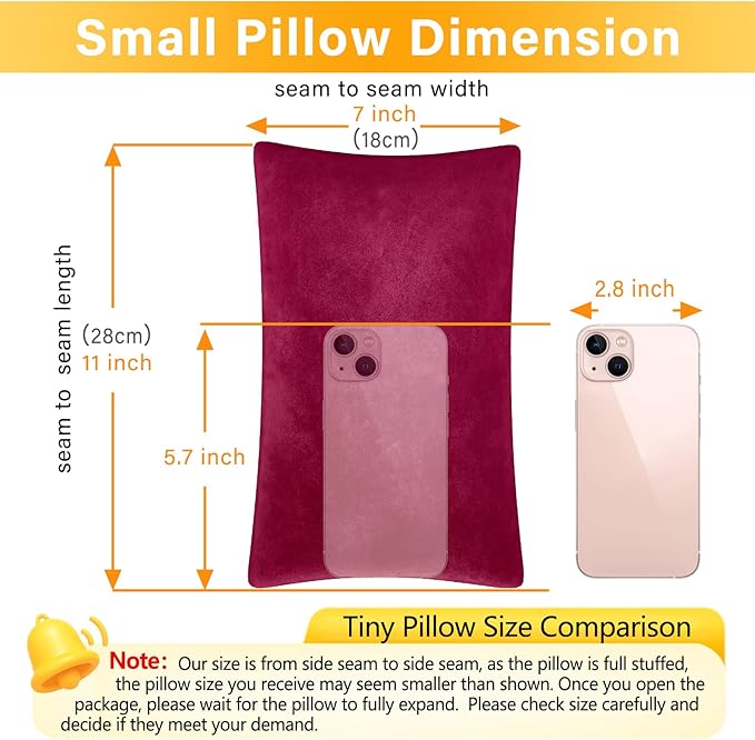1 MIDDLE ONE 2 Pack Small Pillow, Memory Foam Mini Pillow 11 X 7 Inches for Travel, Sleeping, Nap and Neck, Knee, Lumbar Support, Tiny Cushion for Pet, Dogs (Burgundy)