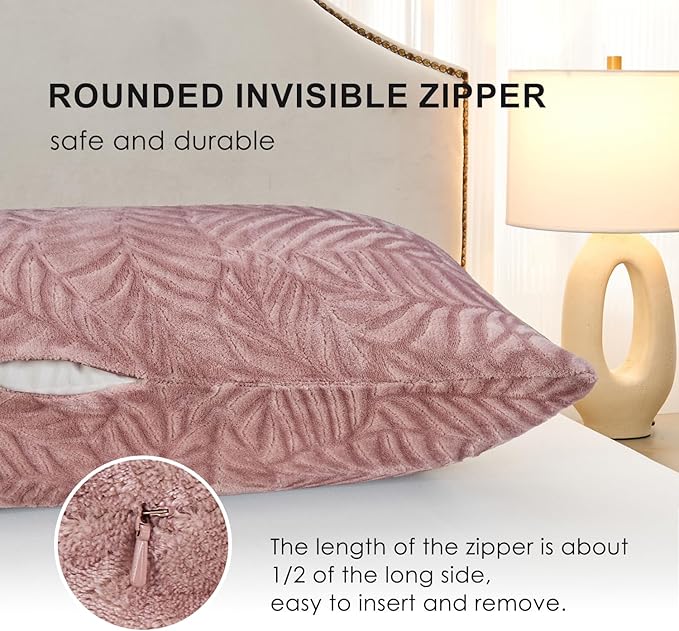 SOCHOW Body Pillow Cover 21x54 Inches, Super Soft and Cozy Leaves Textured Fleece Long Body Pillowcase with Zipper Closure,1 Pack, Dusty Pink