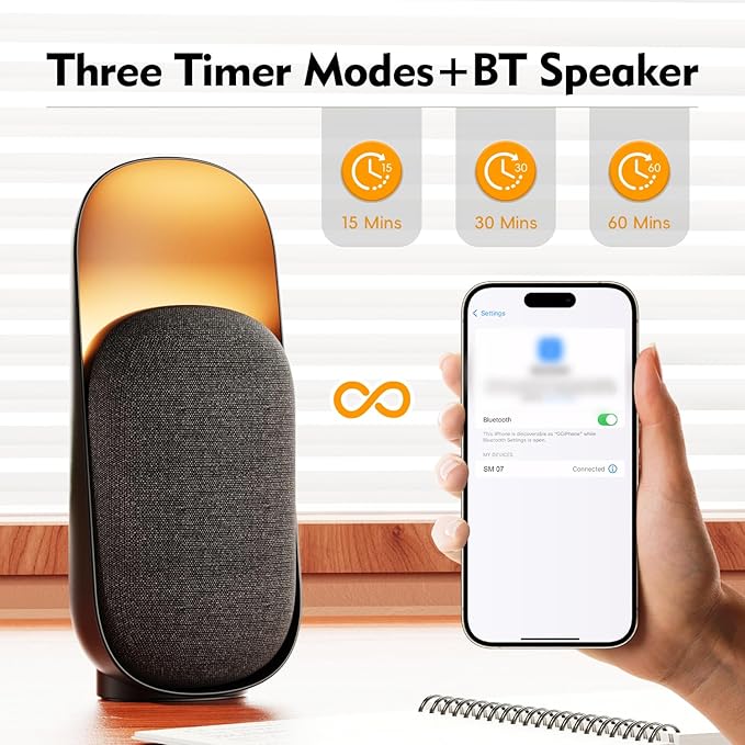 Sound Machine Night Light White Noise Machine with BT Speaker,6 Soothing Sounds,White Noise Sound Machine with Convenient Timer Options,for Baby Kids Adult Home Office Travel