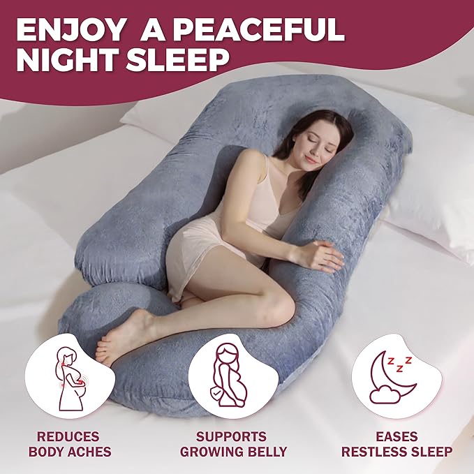 PILLANI Pregnancy Pillows for Sleeping – 57-Inch Maternity Pillow for Pregnant Women with Removable Washable Cover – Support for Back, Belly, Neck, Legs, and Hips – V C U Shaped Full Body Pillow