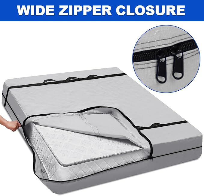 TICONN Mattress Bags for Moving, Heavy Duty Twin Mattress Cover Storage Bag with Full-Around Handle and Adjustable Buckles (Gray, Twin)