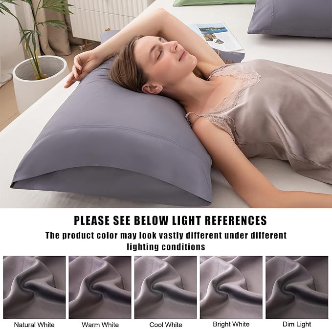 Pillowcases Queen Size 2 Pack, Cooling Viscose from Bamboo Pillow Cases with Envelope Closure, Cool & Breathable Pillow Cover for Hot Sleepers and Night Sweats, 20" x 30"