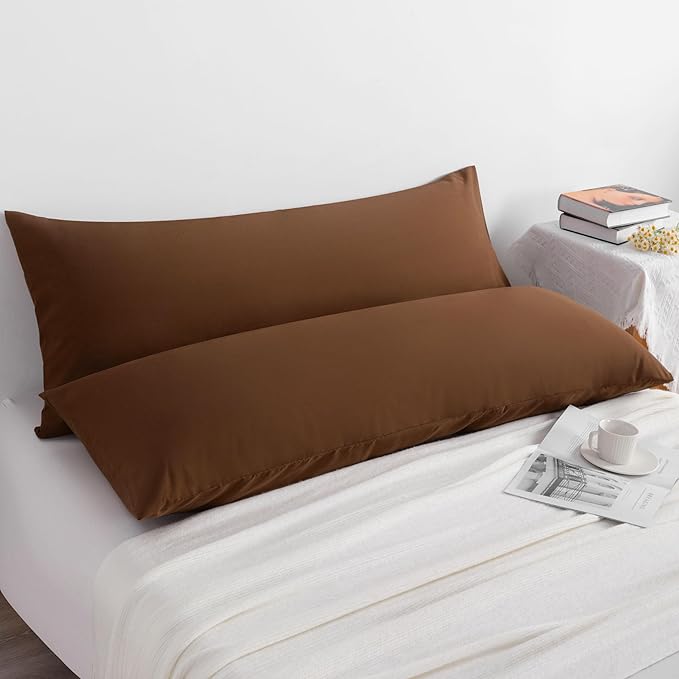 NTBAY 2 Pack Body Pillowcase, 20x54 inches, Microfiber, Brown, Wrinkle-Free, Fade-Resistant, Envelope Closure, Machine Washable