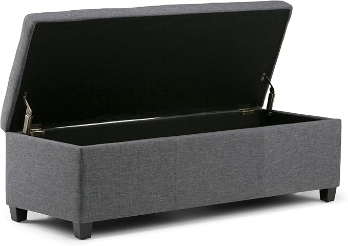 SIMPLIHOME Avalon Storage Ottoman Bench - 48" Wide x 16" High Upholstered Linen Look Fabric Rectangular Lift-Top Ottoman in Slate Grey, Contemporary Bench for Living Room with High-Density Foam