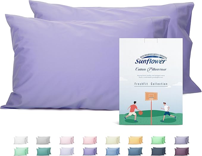 Sunflower King Pillowcases Set of 2, 100% Cotton King Pillow Cases 2, 20×40 inches Lavender, Soft and Breathable