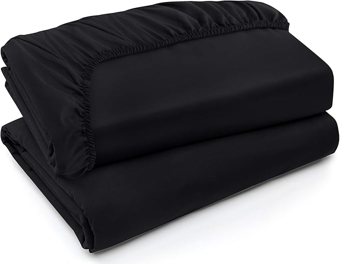Utopia Bedding Fitted Sheet - Pack of 2 Bottom Sheets - Soft Brushed Microfiber - Deep Pockets, Shrinkage & Fade Resistant - Easy Care (Full, Black)