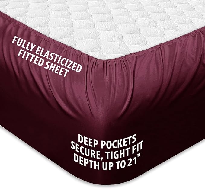 COONP Queen Mattress Topper, Extra Thick Pillowtop, Cooling Plush Mattress Pad Cover Bed Topper Protector with 8-21 Inch Deep Pocket (Burgundy, Queen)