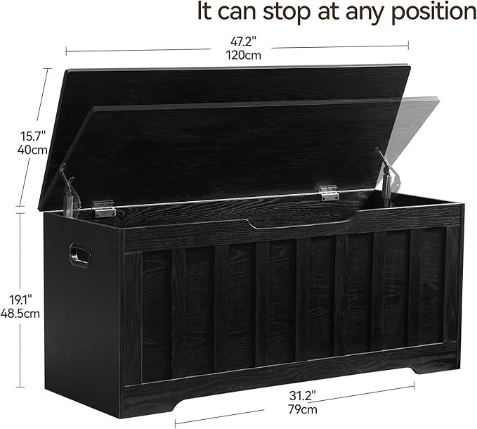 VANKILEY 43.3" Storage Chest Extra Large,Storage Trunk with 2 Safety Hinges,Wooden Storage Bench,Shoe Bench,43.3x15.7x19.1 Inch,Easy Assembly,Storage Bench for Bedroom,Living Room,entryway(Black).