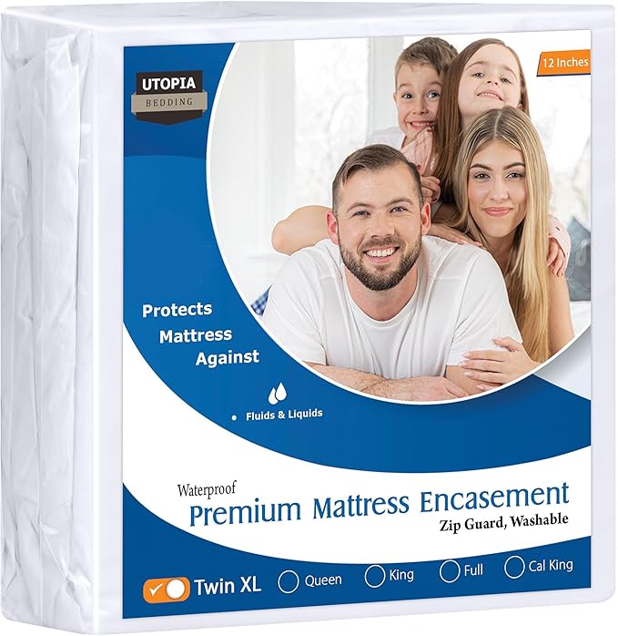 Utopia Bedding Premium Waterproof Bed Bug Mattress Cover, Twin XL Zippered Mattress Protector, 12 Inches Deep, Dust Mite Proof 6-Sided Mattress Encasement for Bed
