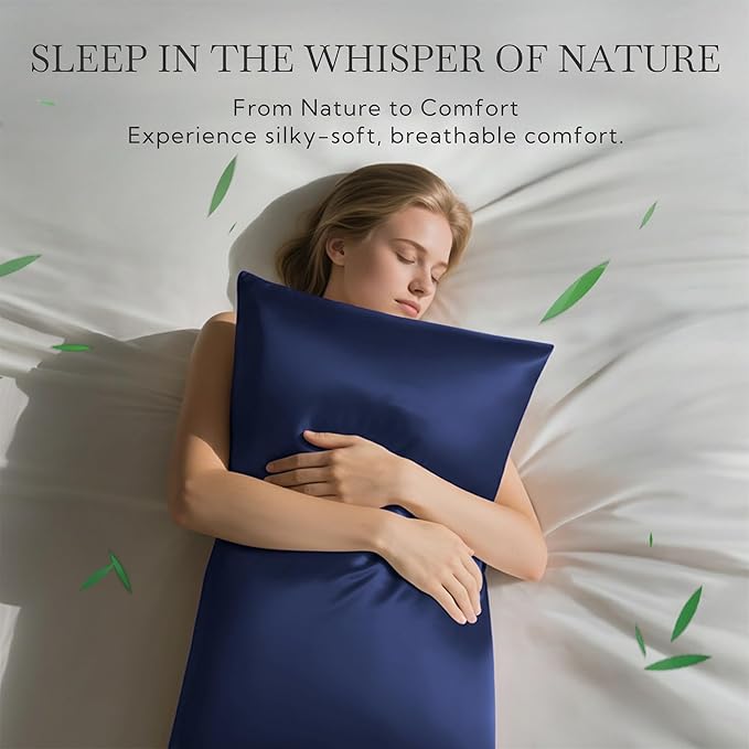 MR&HM Queen Pillow Cases Set of 2, Cooling Pillow Case for Hot Sleepers 20"x30", Breathable & Moisture Wicking, Soft Envelope Pillowcases, Rayon Derived from Bamboo & Polyester Blend (Navy Blue)
