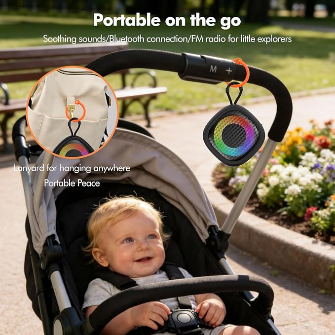 Portable Sound Machine for Baby & Adult, Powerful Speaker 25 Sounds 28 Volumes, White Noise Machine with Memory & Timer, Flexible Clip, Color Light, Sleep Sound Therapy for Home, Travel, Registry Gift