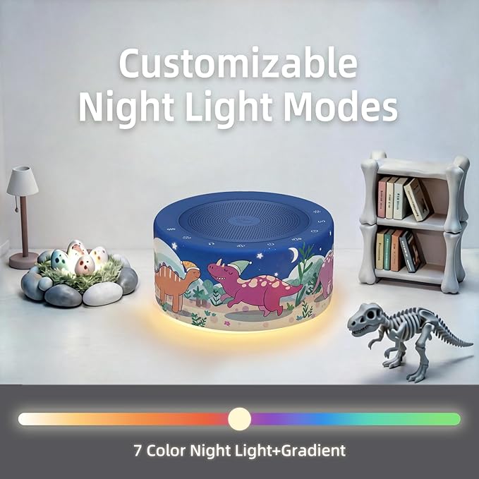 Kipcush White Noise Machine - Soft Non-Glare Nursery Lamp, 30 Soothing Sounds, 8 Color Lights, Max 8-Hour Timer for Baby & Adults