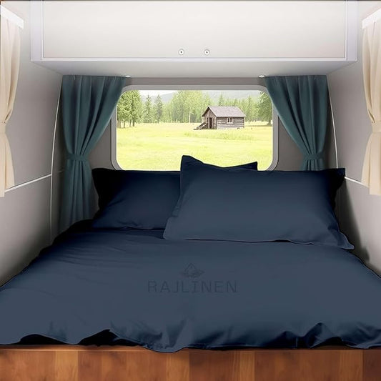 Full RV Camper Sheet Set (54x75) – 100% Egyptian Cotton, Soft & Cooling, 16” Deep Pocket Fitted Sheet, Luxury Hotel Quality Bedding for RVs, Campers & Motorhomes (Navy Blue Solid)