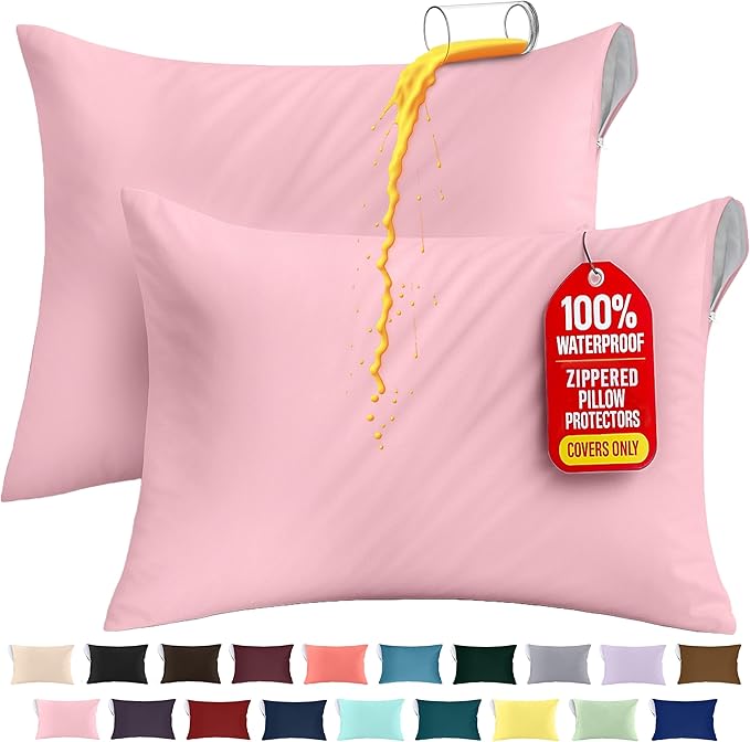 Utopia Bedding Premium 100% Waterproof Pillow Protectors with Zipper King Size (Set of 2), Bed Bug and Dust Mite Proof Zippered Pillow Covers, Pillow Encasement Cases, Pink