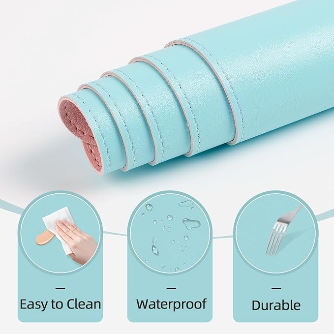 Makeup Mat for Vanity to Protect Desk Top 31.5 x 15.7 in, Dual-Sided Makeup Mat, Easy to Clean Desk Pad - Waterproof and Oilproof Vanity Accessories (Blue and Pink)