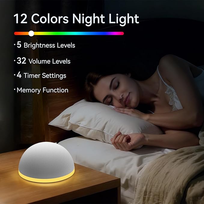 Mini Sound Machine Night Light White Noise Machine Battery Portable Brown Noise Machine 30 Soothing Sounds for Baby Kids Adults Sleep Machine 4 Timer Memory Function for Home Travel Office