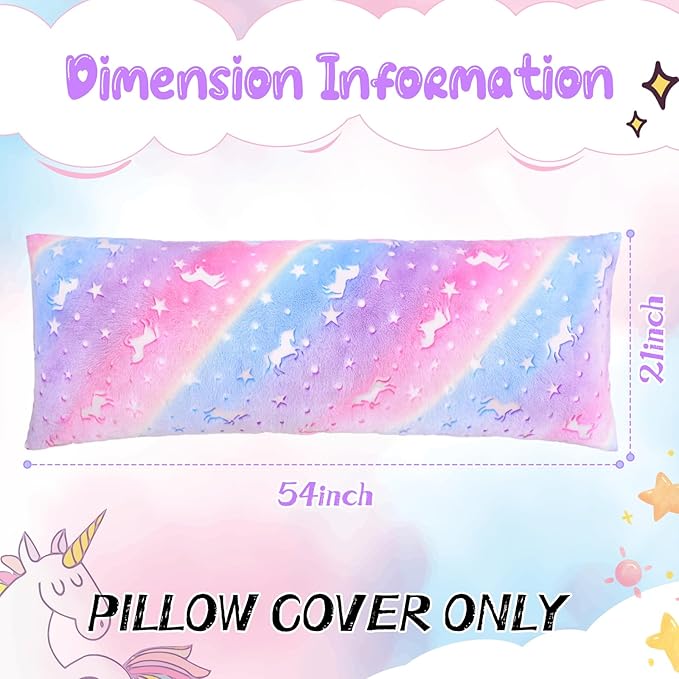 Cloele Body Pillow Cover Glow in The Dark Long Pillow Cases Full Length Pillow Case - 21x54 inches Unicorns Ultra Soft Body Pillowcase for Kids Girls Decorative Body Pillow Pillowcases(Only Cover)