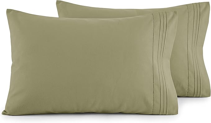 Elegant Comfort Luxury Ultra-Soft 2-Piece Pillowcase Set - 1500 Premium Hotel Quality Microfiber Double Brushed - Wrinkle Resistant, King Size, Sage/Green