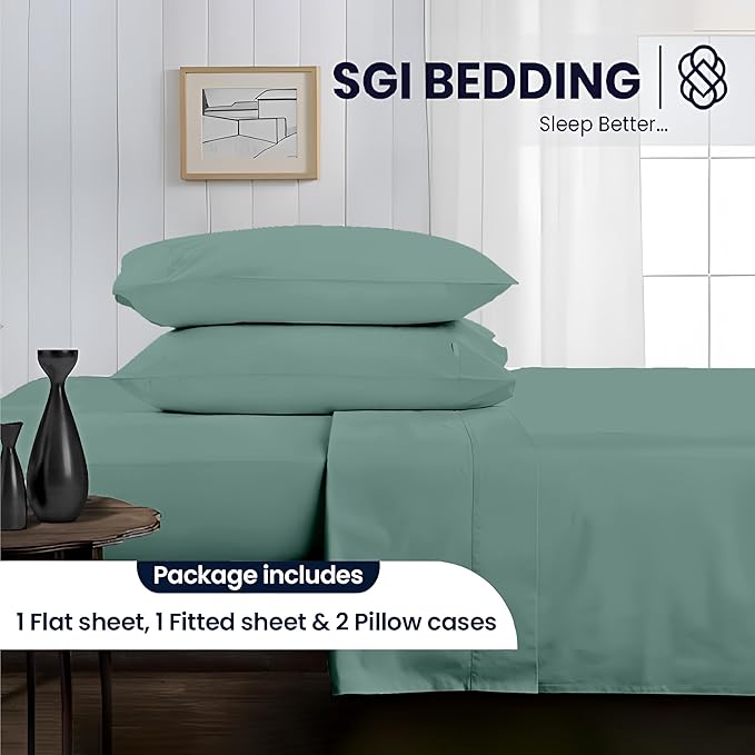 SGI Split King Sheet Set for Adjustable Bed Egyptian Premium Cotton 600 Thread Count Sheets for Sleep Number Bed 15" Deep Pocket 5 Pc Set with 2 Twin XL Fitted Sheets Soft Breathable -Aqua Green