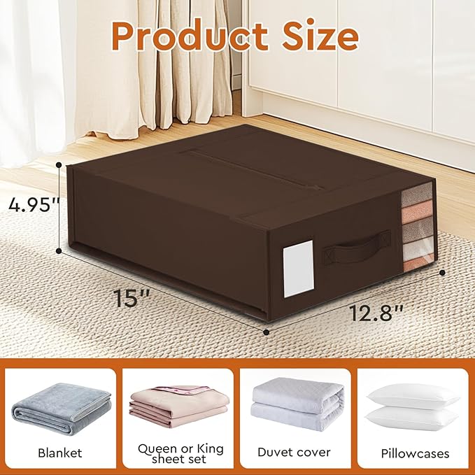 StorageTastic 8 Pack Bed Sheet Closet Organizers and Storage,Sturdy Foldable Storage Containers with Window and Label,Storage and Organization for Bedding Sheets,Duvet Covers,Blankets (Brown)